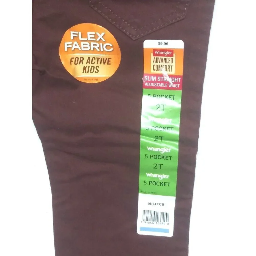 NWT Wrangler Jeans boys 2T Slim straight BROWN Adjustable waist flex fabric NEW